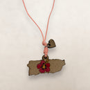 Artesanía en Madera - Collar Mapa de Puerto Rico con Amapola en Centro *One Size*