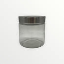 Thick Glass Container with Plastic Lid in Stainless Steel Finish