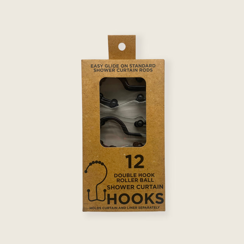 Shower Curtain Hooks - 12 Double Hook Roller Ball
