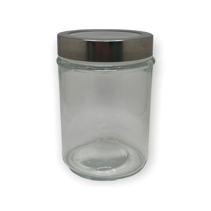 Frasco de Cristal con Tapa Transparente.