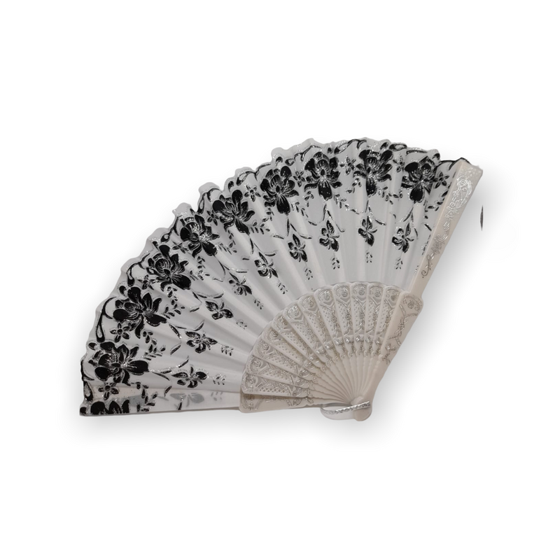 Abanicos de Mano - Estilo Negro y Blanco (Brillo Plateado).