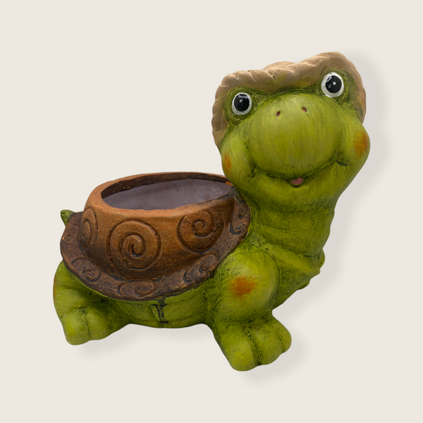 Figura de Cerámica- Tiesto de Tortuga con Sombrero.