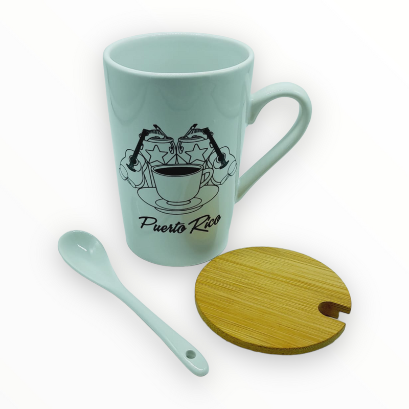 Souvenir de Puerto Rico - Taza con Cuchara y Tapa.