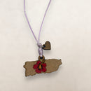 Artesanía en Madera - Collar Mapa de Puerto Rico con Amapola en Centro *One Size*