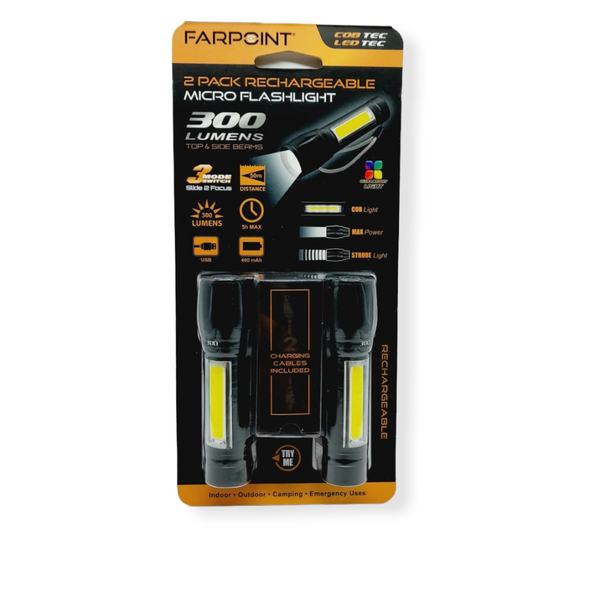 Farpoint - 3pck Rechargeable Micro Flashlight (300 Lumes).