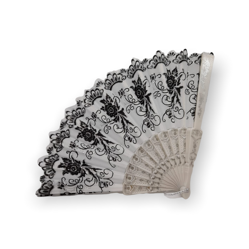 Abanicos de Mano - Estilo Negro y Blanco (Brillo Plateado).