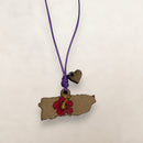 Artesanía en Madera - Collar Mapa de Puerto Rico con Amapola en Centro *One Size*