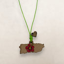 Artesanía en Madera - Collar Mapa de Puerto Rico con Amapola en Centro *One Size*