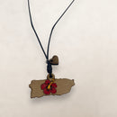 Artesanía en Madera - Collar Mapa de Puerto Rico con Amapola en Centro *One Size*