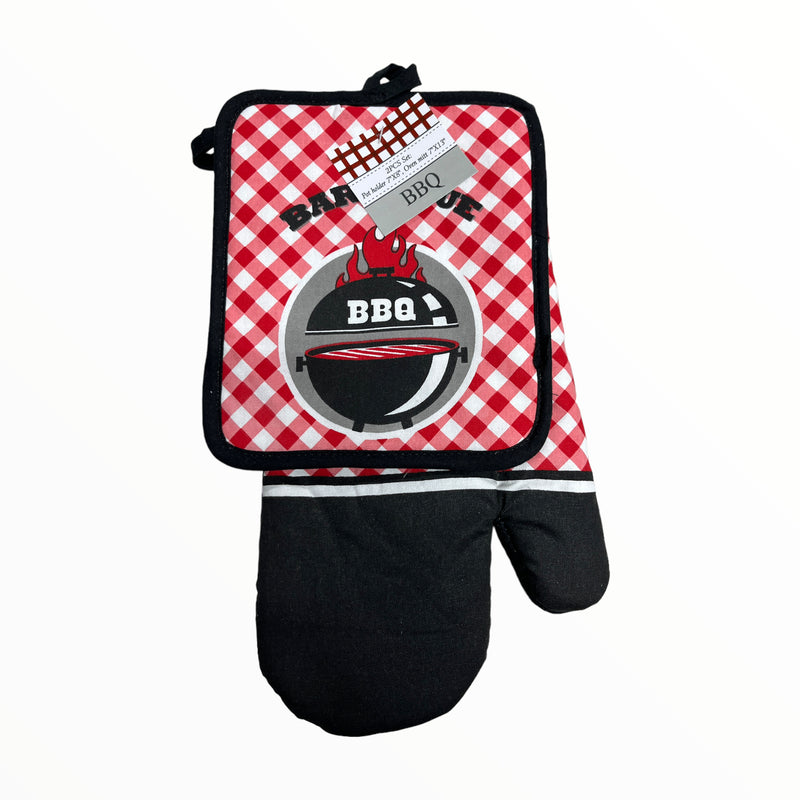 Printed Tier Swag - Pot Holder and Oven Mitt Set (Barbecue)