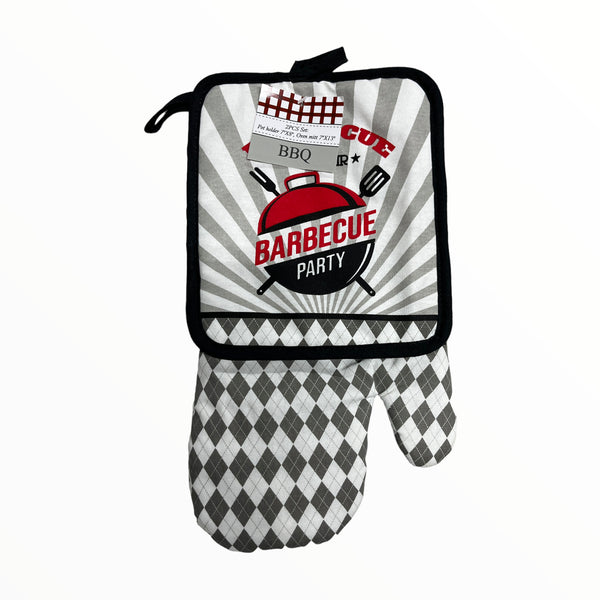 Printed Tier Swag - Pot Holder and Oven Mitt Set (Barbecue)