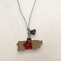 Artesanía en Madera - Collar Mapa de Puerto Rico con Amapola en Centro *One Size*
