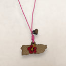 Artesanía en Madera - Collar Mapa de Puerto Rico con Amapola en Centro *One Size*