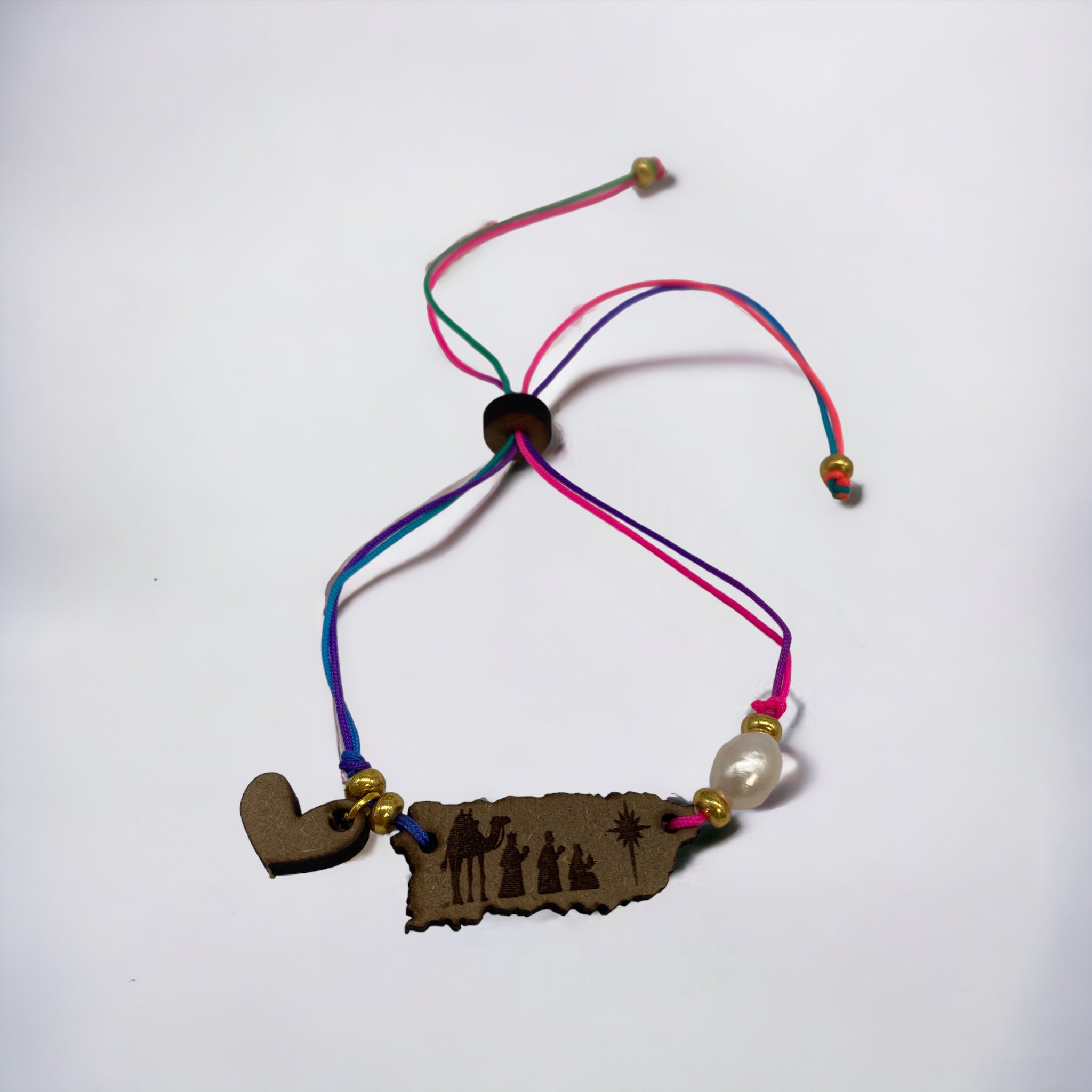 Wood Crafts - Puerto Rico Map Bracelet with Three Wise Men *One Size*