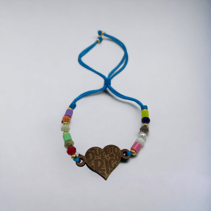 Wood Crafts - Bracelet with Stones and Heart ''Puerto Rico'' *One Size*