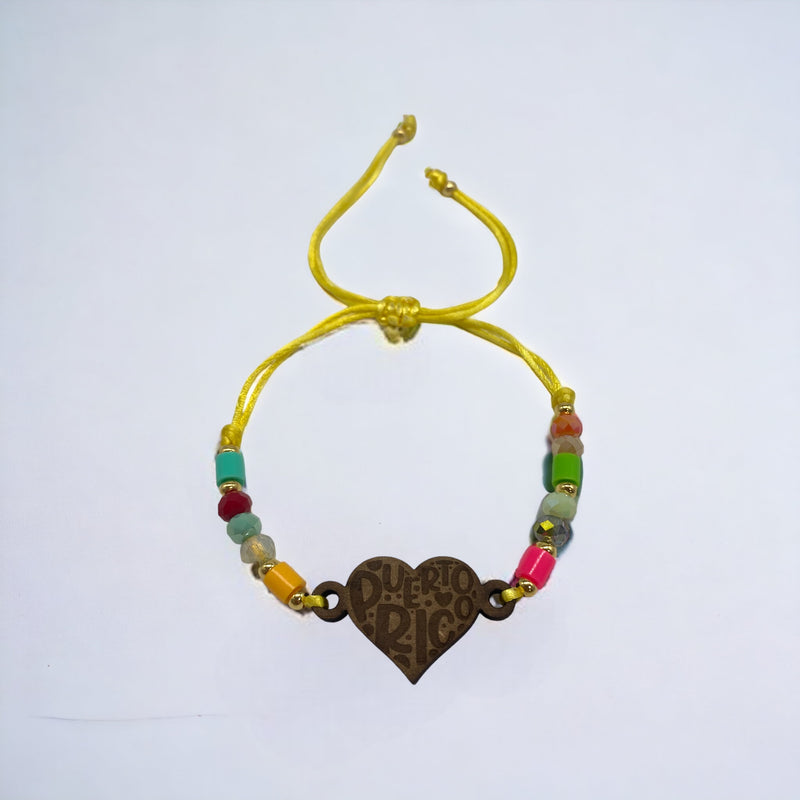 Wood Crafts - Bracelet with Stones and Heart ''Puerto Rico'' *One Size*