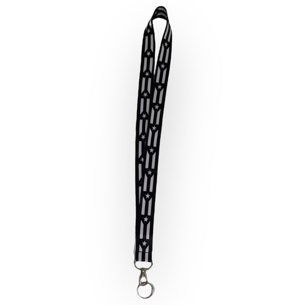 Souvenirs PR - Lanyard Bandera Blanco y Negro (Llavero de Cuello)