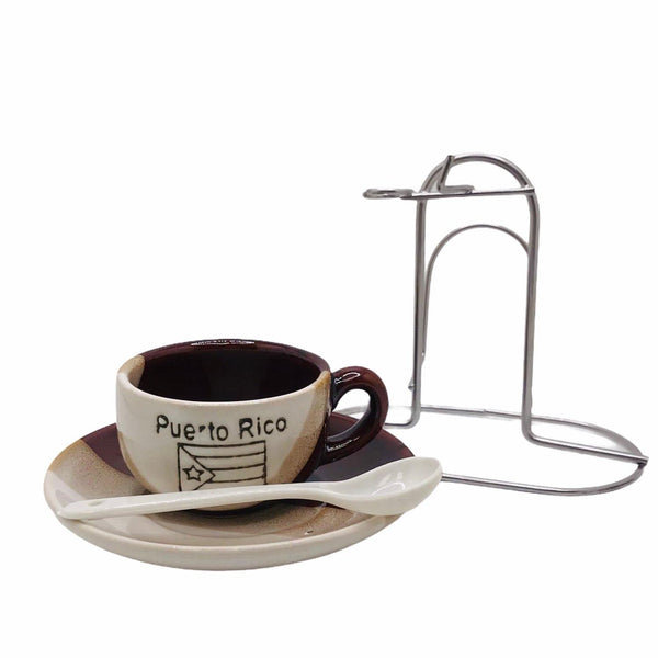 Souvenir Puerto Rico - Set Tazita de Cafe con Cuchara y Plato.